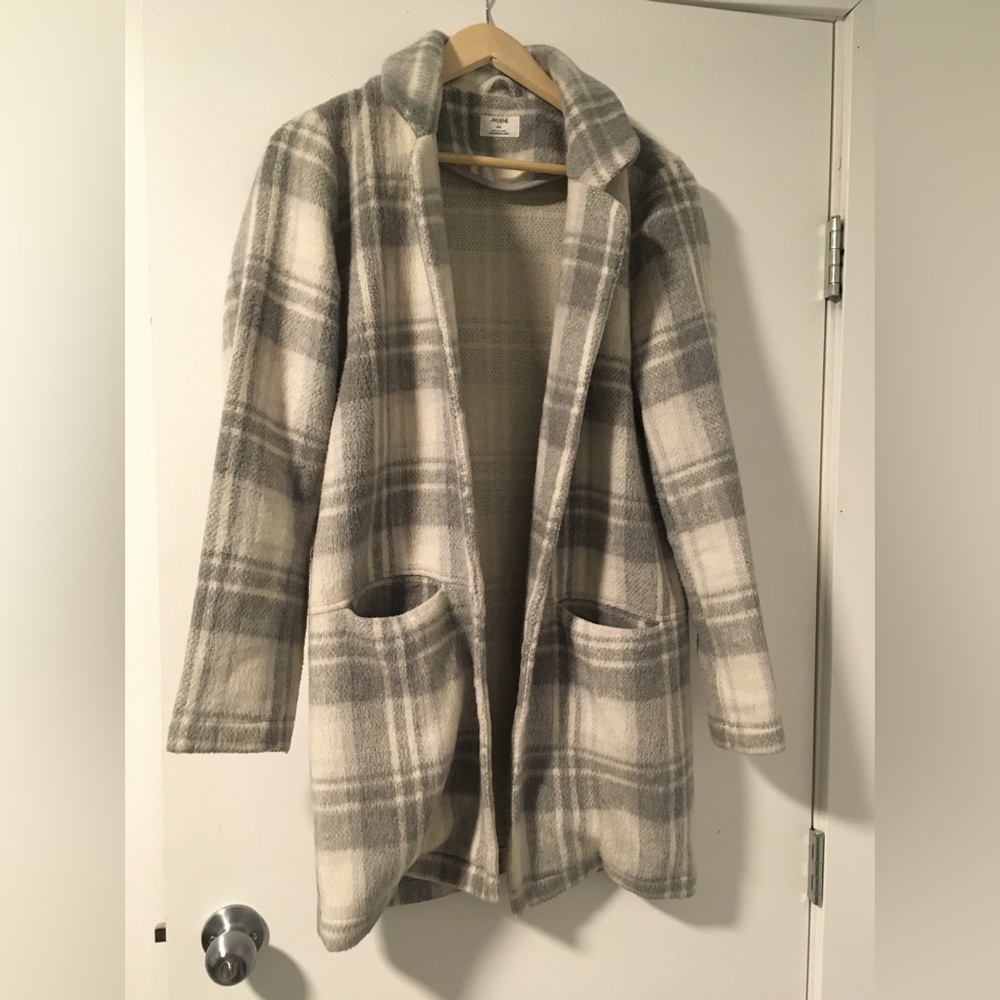 White and Gray Plaid Coat